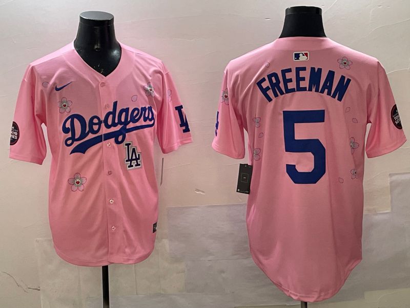 Men Los Angeles Dodgers #5 Freeman Pink Sakura Edition 2025 Nike MLB Jersey style 10